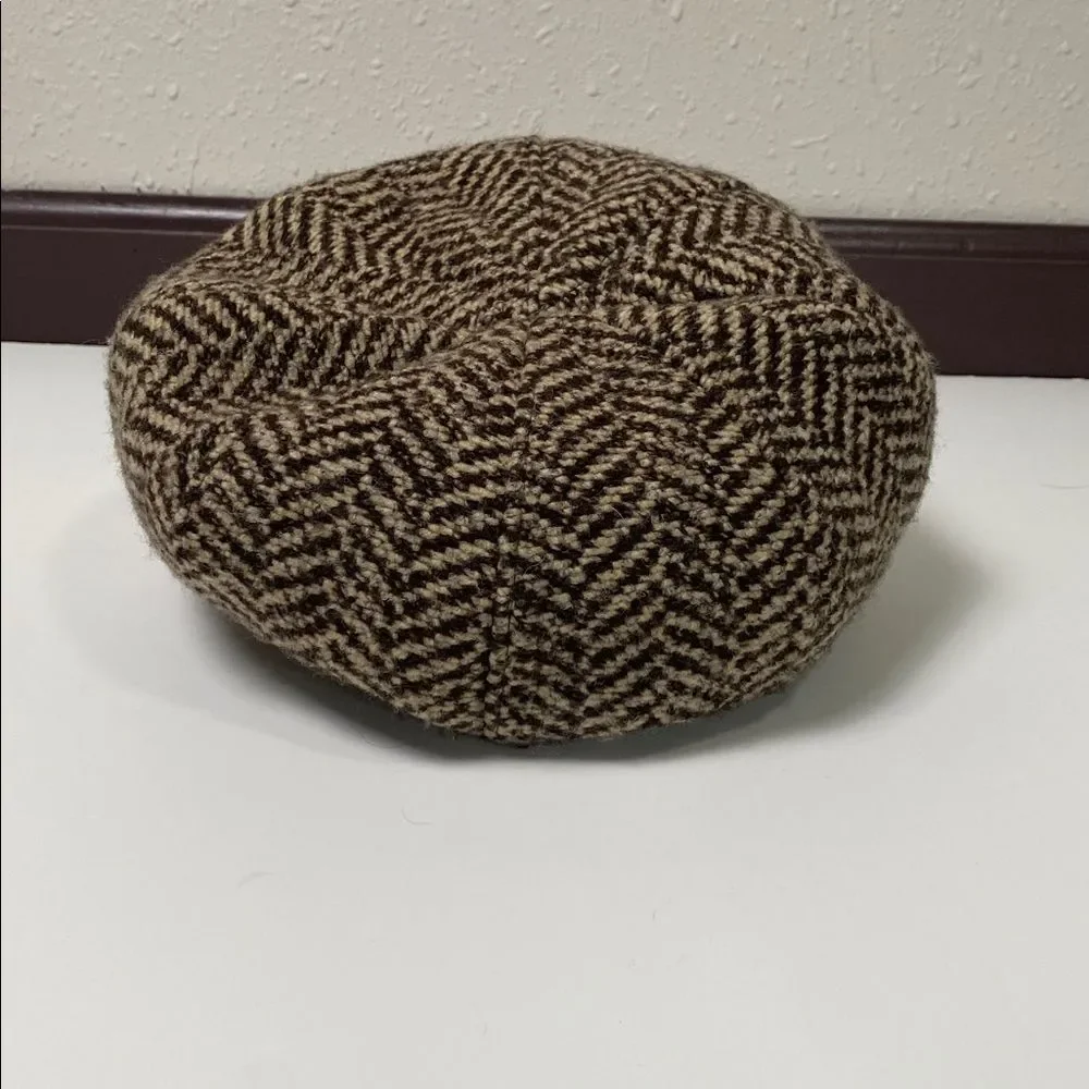 Nordstrom Brown Wool Blend Herringbone Newsboy/ Paperboy Cap